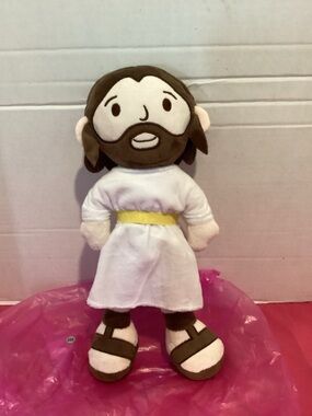 288-13 Inch Tall Christian Stuffed Plush Jesus Doll with Sandals Preowned